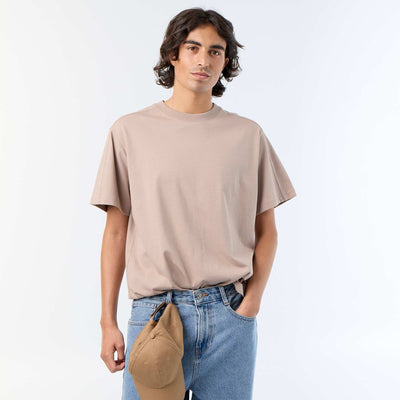 Camiseta lisa de corte cómodo / oversize de manga corta BEIGE