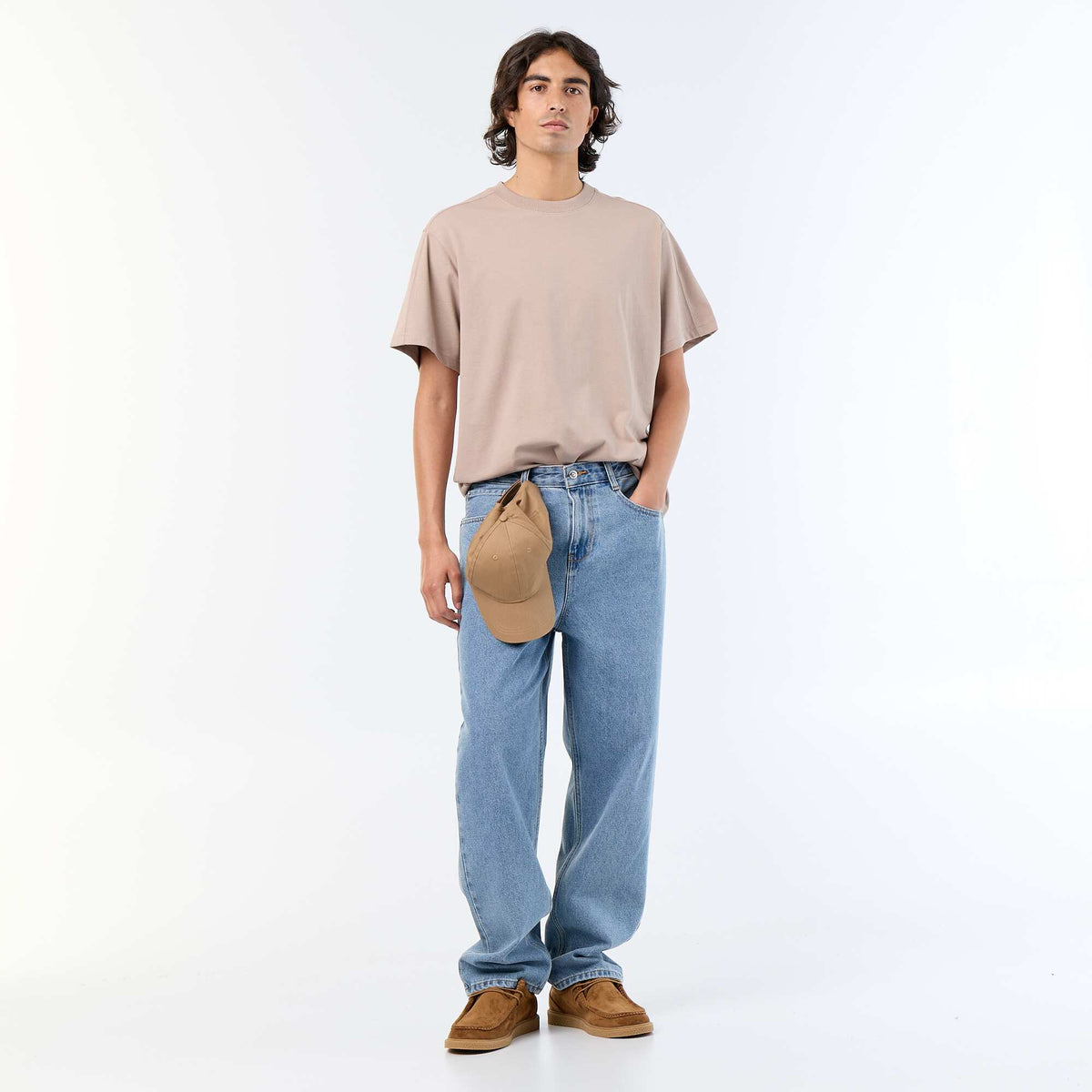 Camiseta lisa de corte cómodo / oversize de manga corta BEIGE