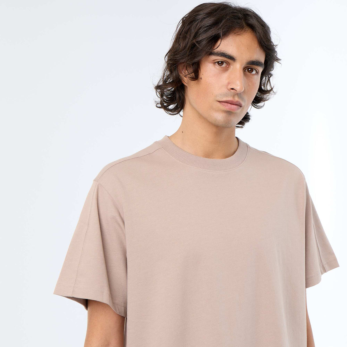 Camiseta lisa de corte cómodo / oversize de manga corta BEIGE