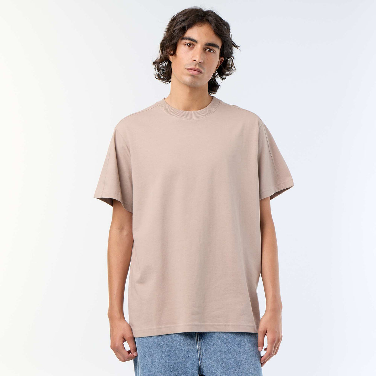Camiseta lisa de corte cómodo / oversize de manga corta BEIGE