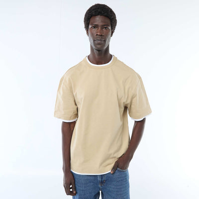 Camiseta efecto 2 en 1 de manga corta BEIGE