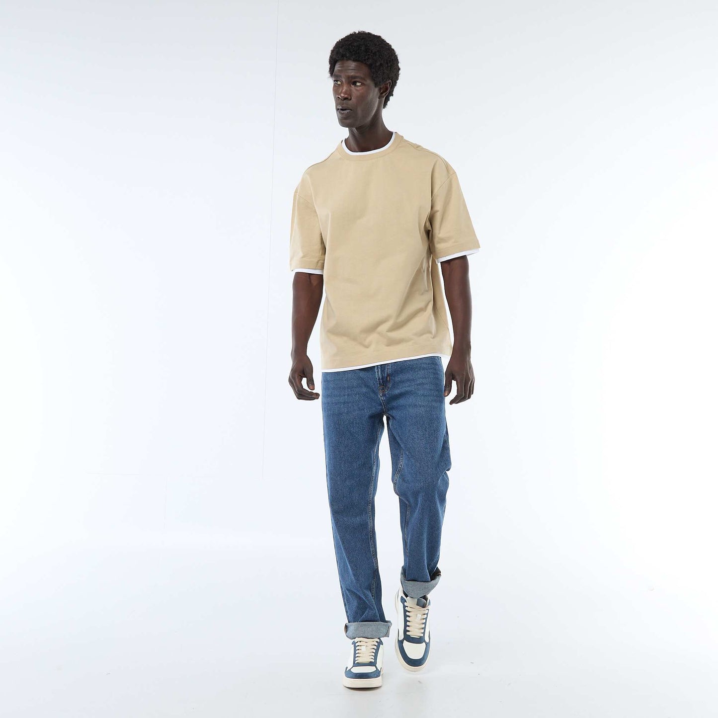 Camiseta efecto 2 en 1 de manga corta BEIGE