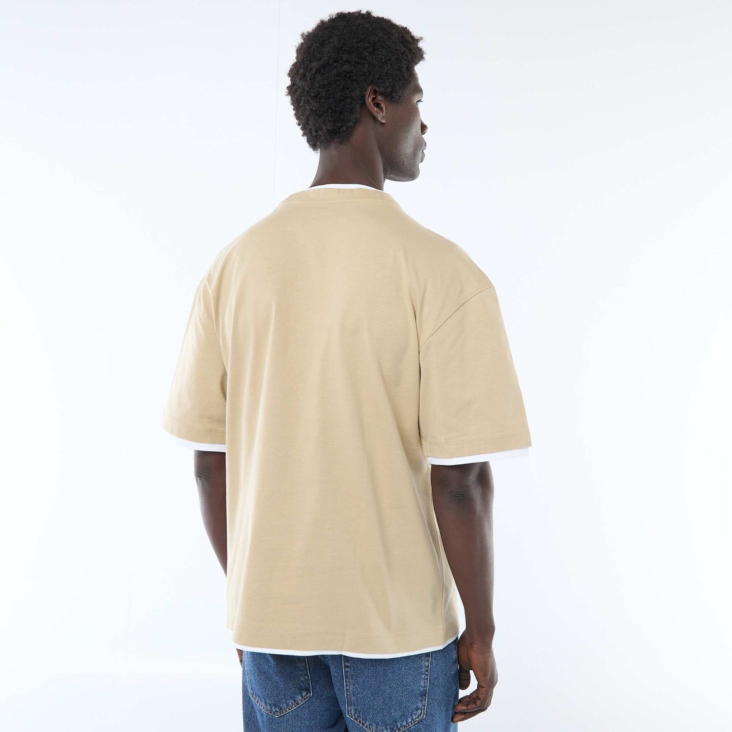 Camiseta efecto 2 en 1 de manga corta BEIGE