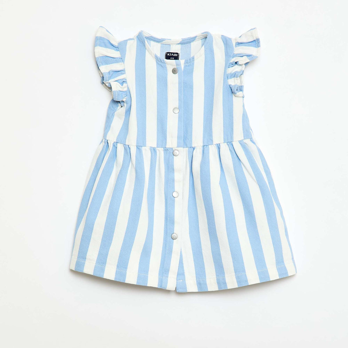 Vestido de twill a rayas y manga corta AZUL