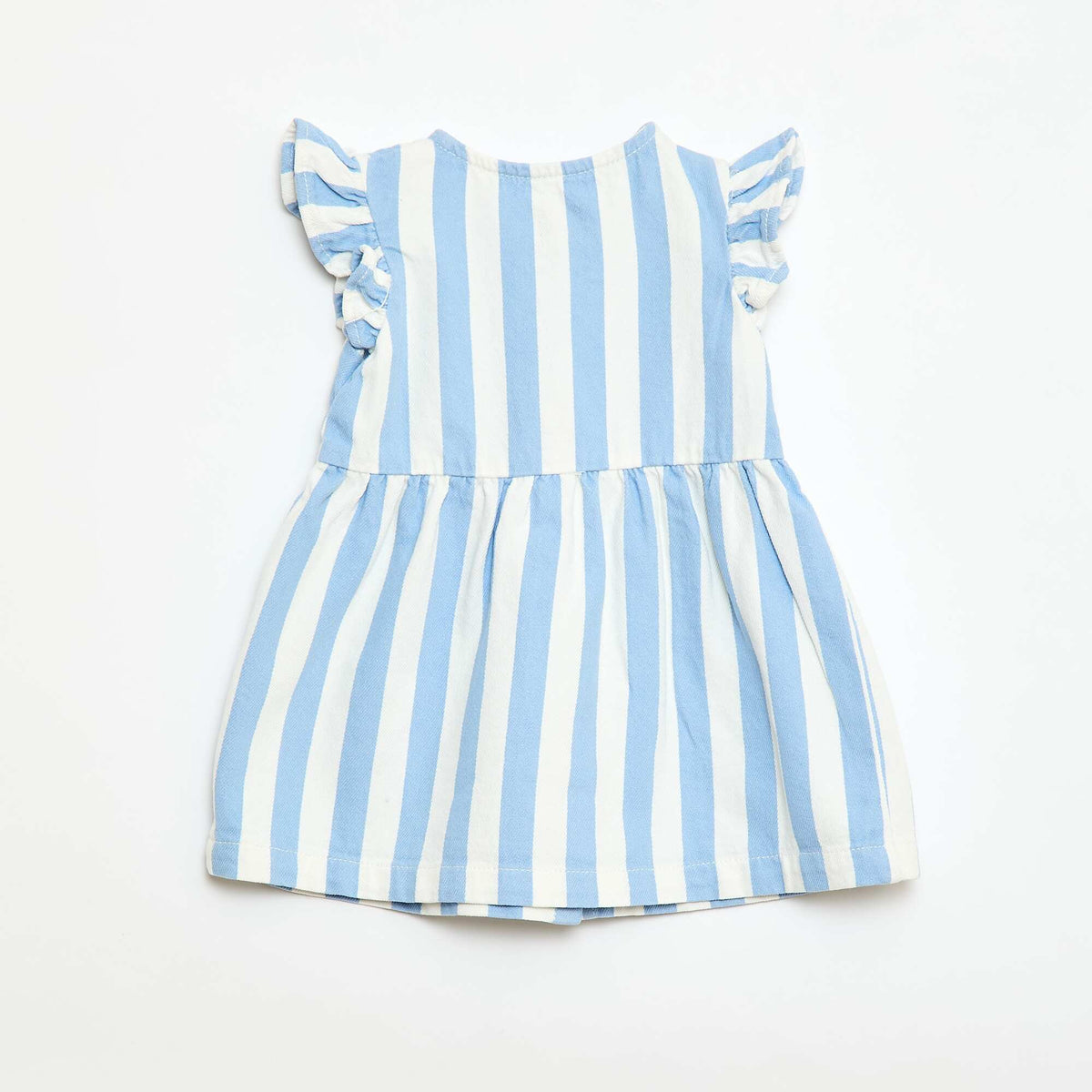 Vestido de twill a rayas y manga corta AZUL