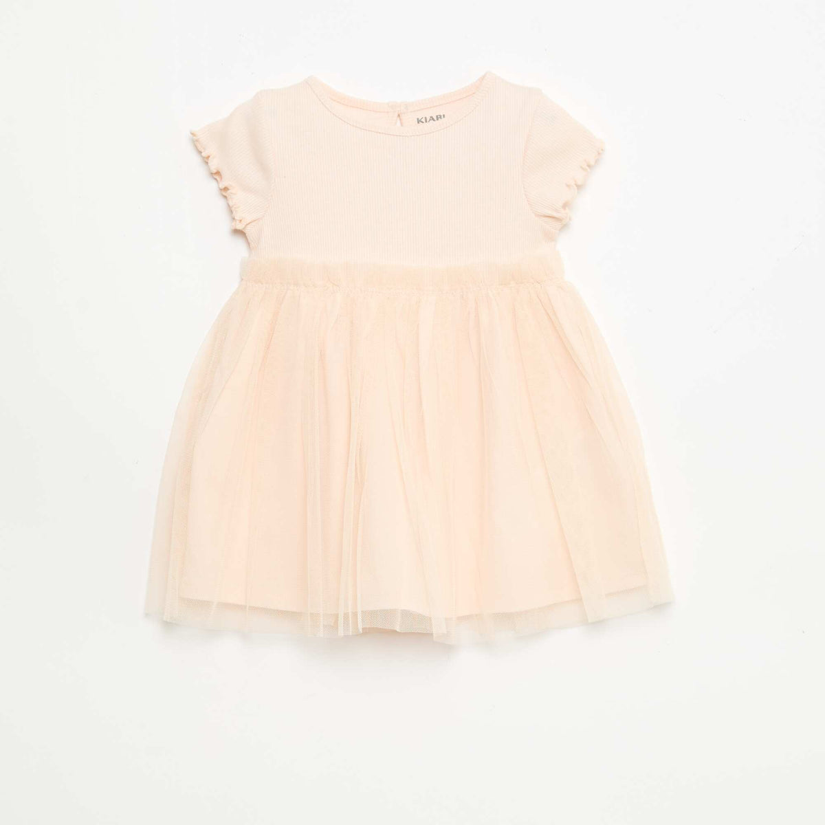 Vestido de punto acanalado y tul ROSA