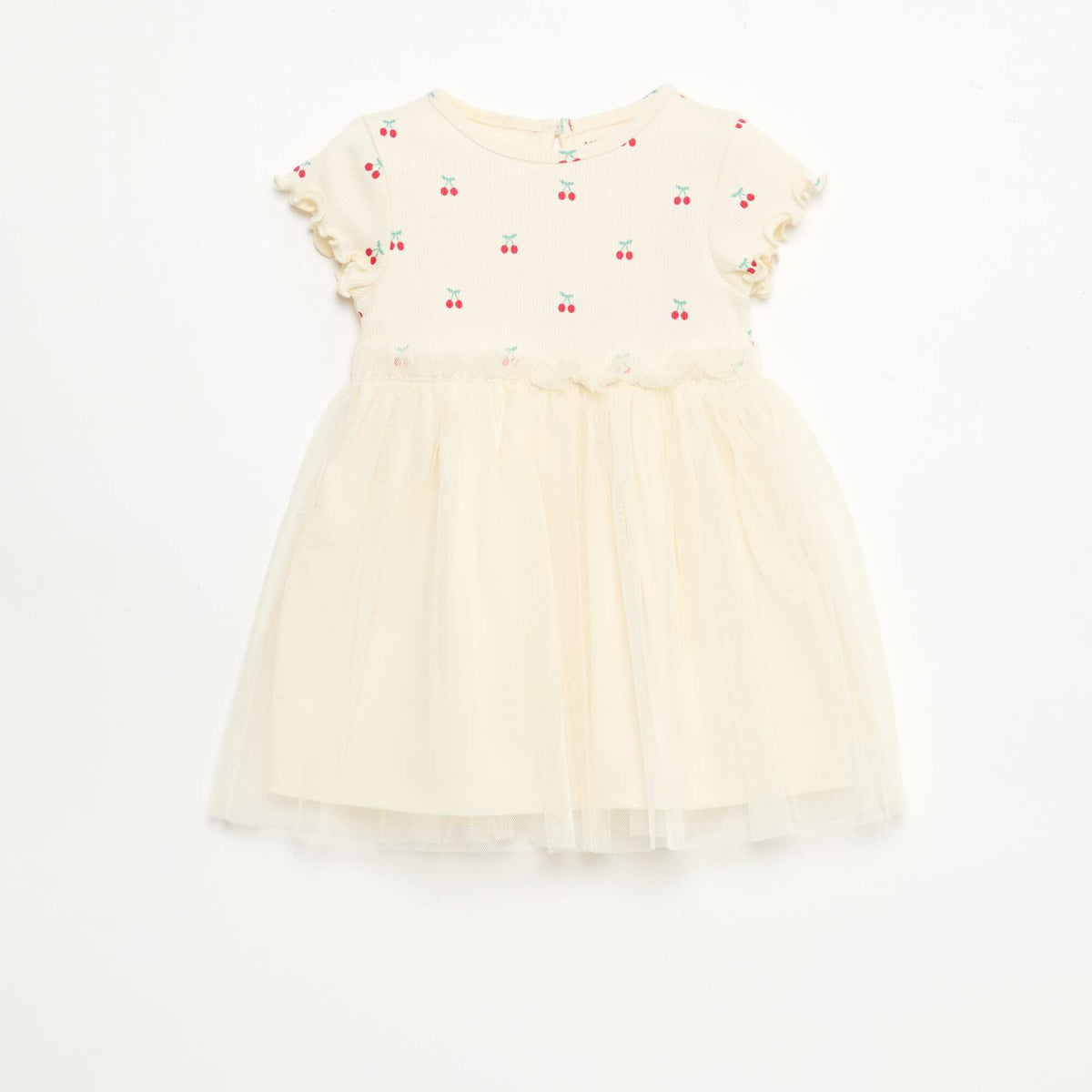 Vestido de punto acanalado y tul BLANCO