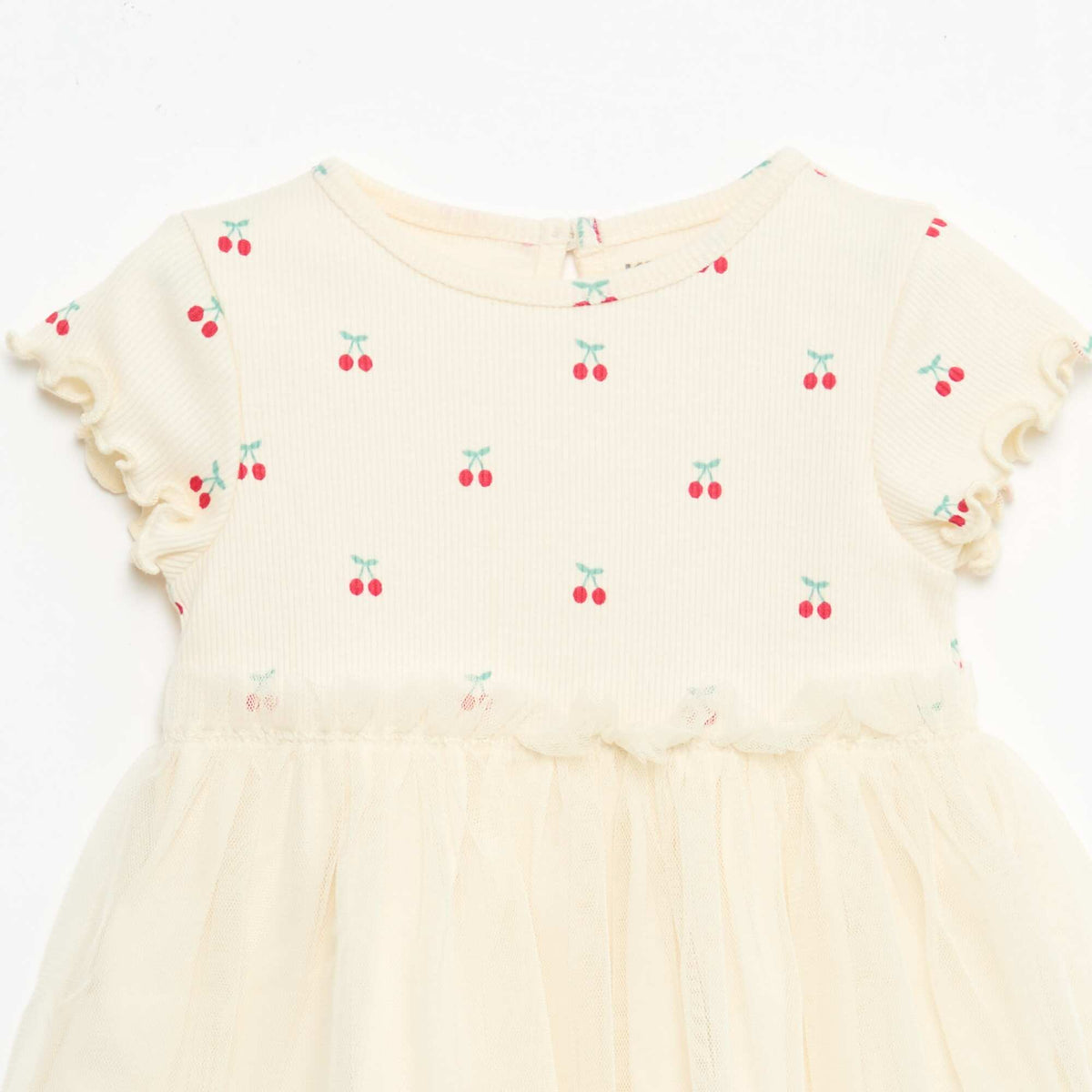 Vestido de punto acanalado y tul BLANCO