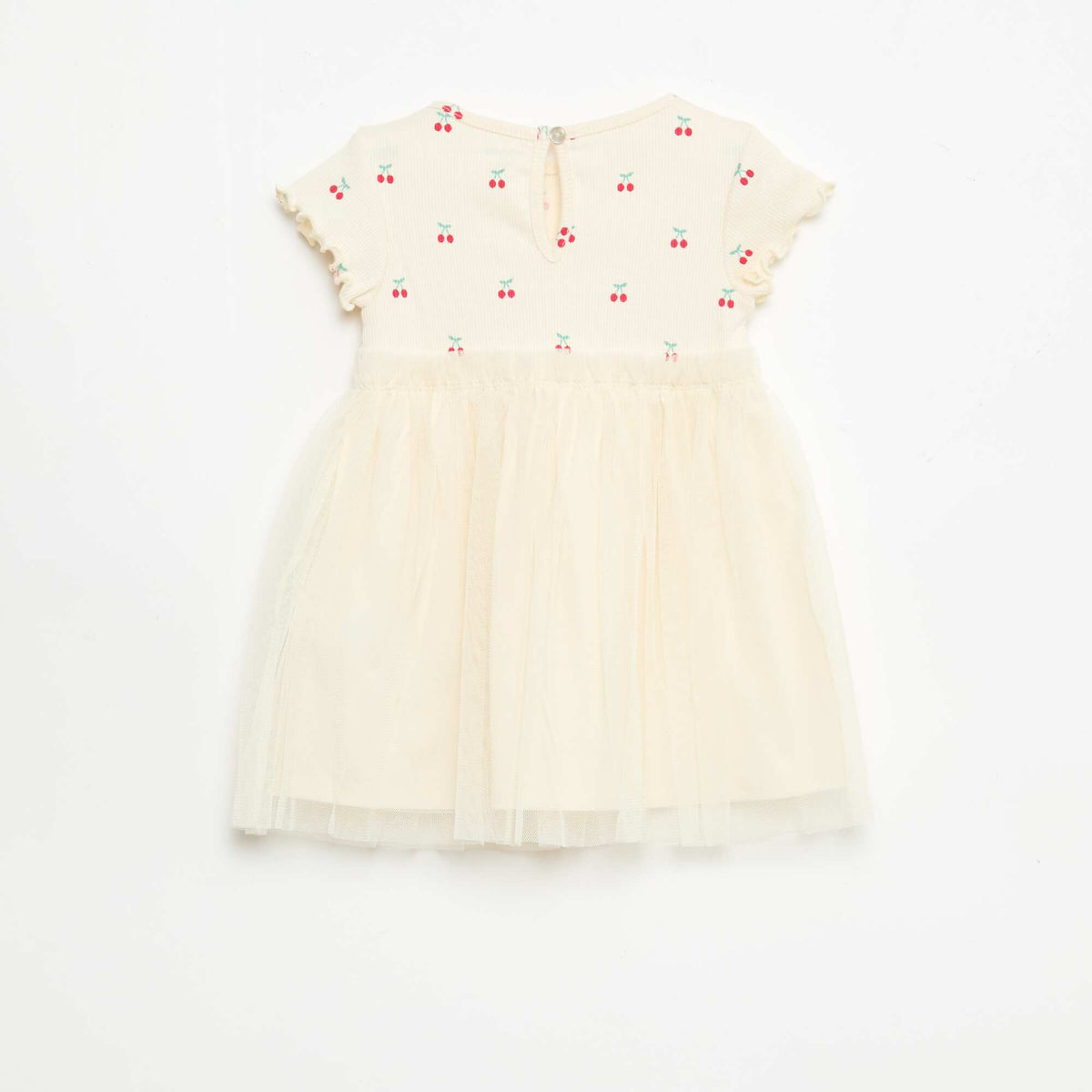 Vestido de punto acanalado y tul BLANCO
