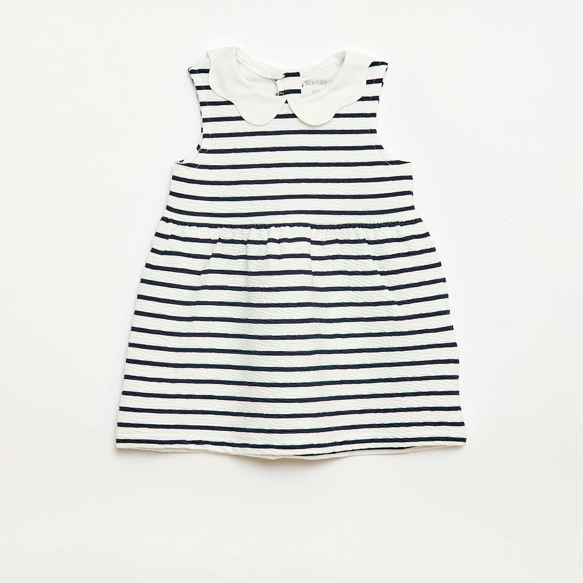 Vestido de punto arrugado con cuello de popelina BLANCO