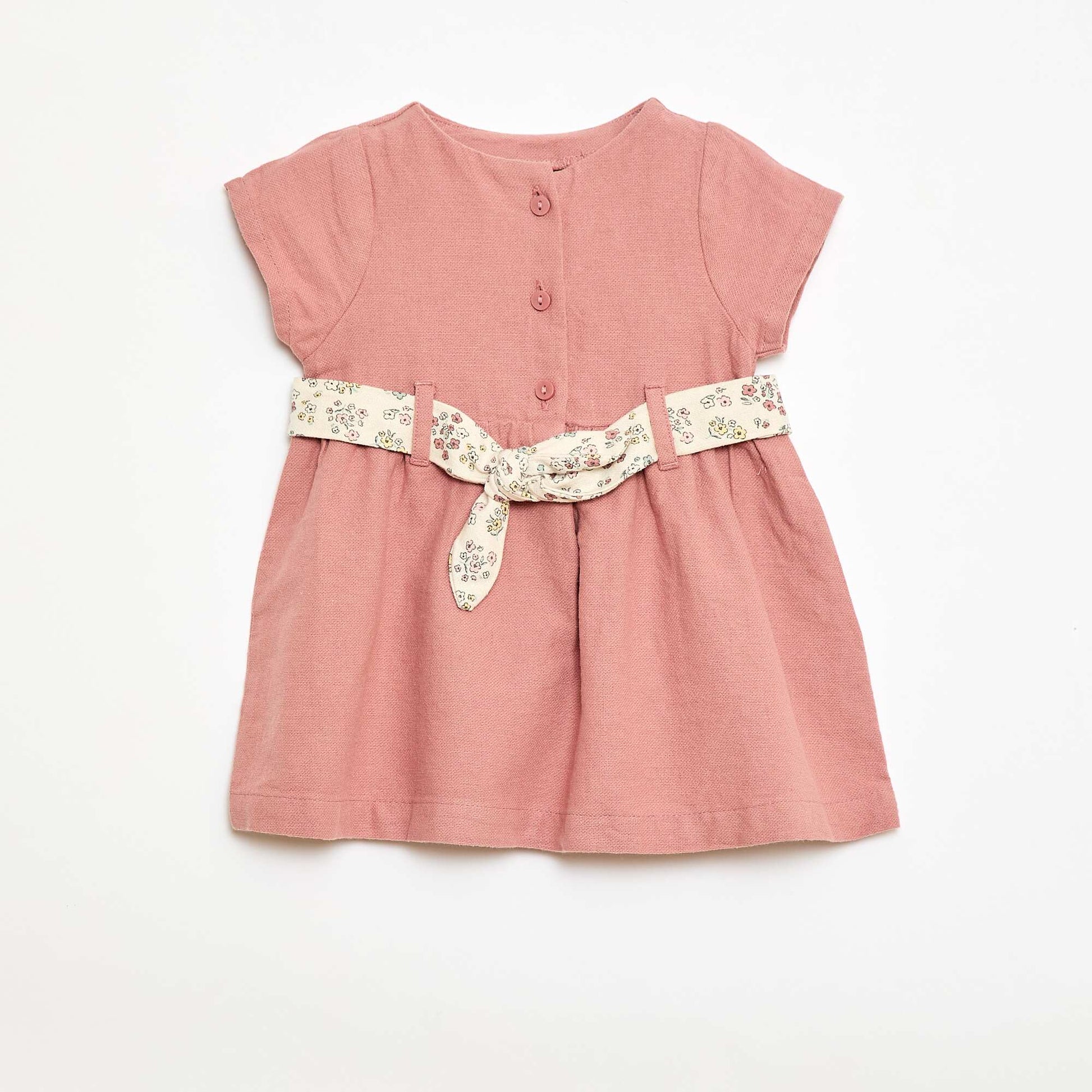 Vestido de lino mezclado con cinturón ROSA