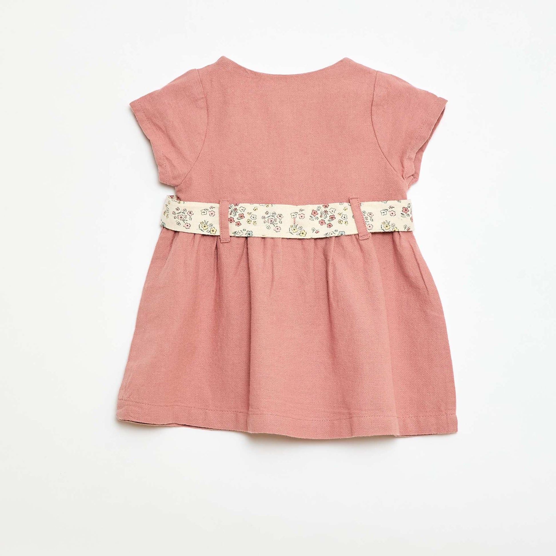 Vestido de lino mezclado con cinturón ROSA
