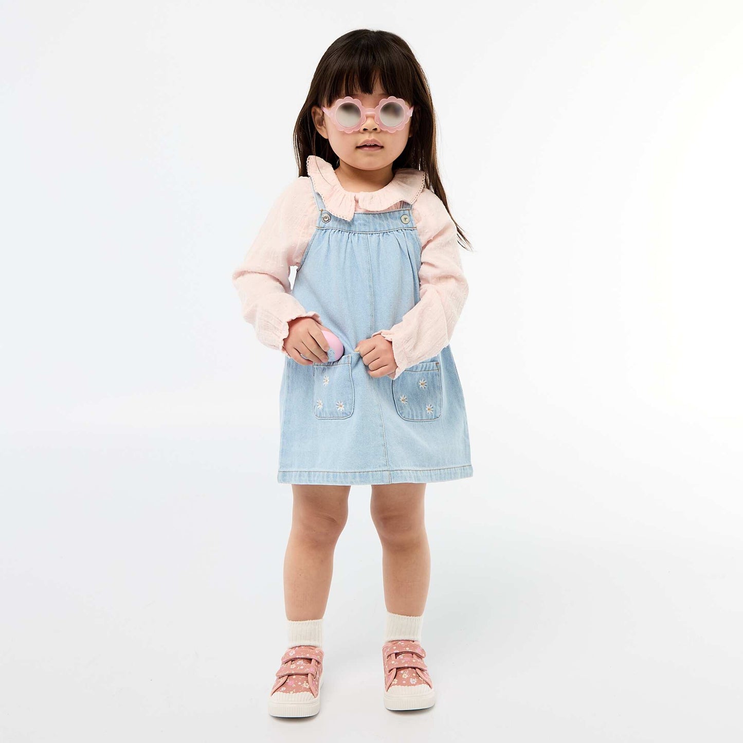 Vestido enterito con 2 bolsillos de parche delanteros AZUL
