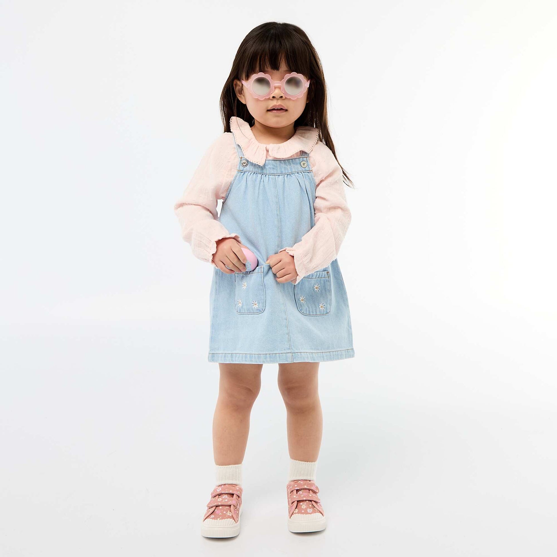 Vestido enterito con 2 bolsillos de parche delanteros AZUL