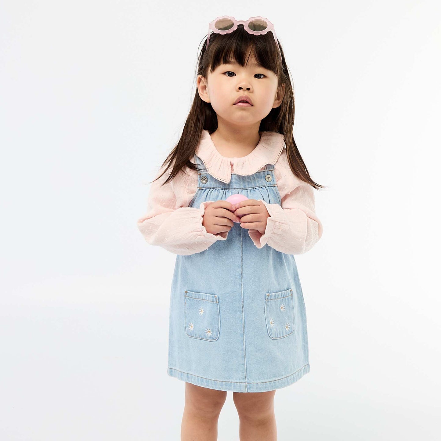 Vestido enterito con 2 bolsillos de parche delanteros AZUL
