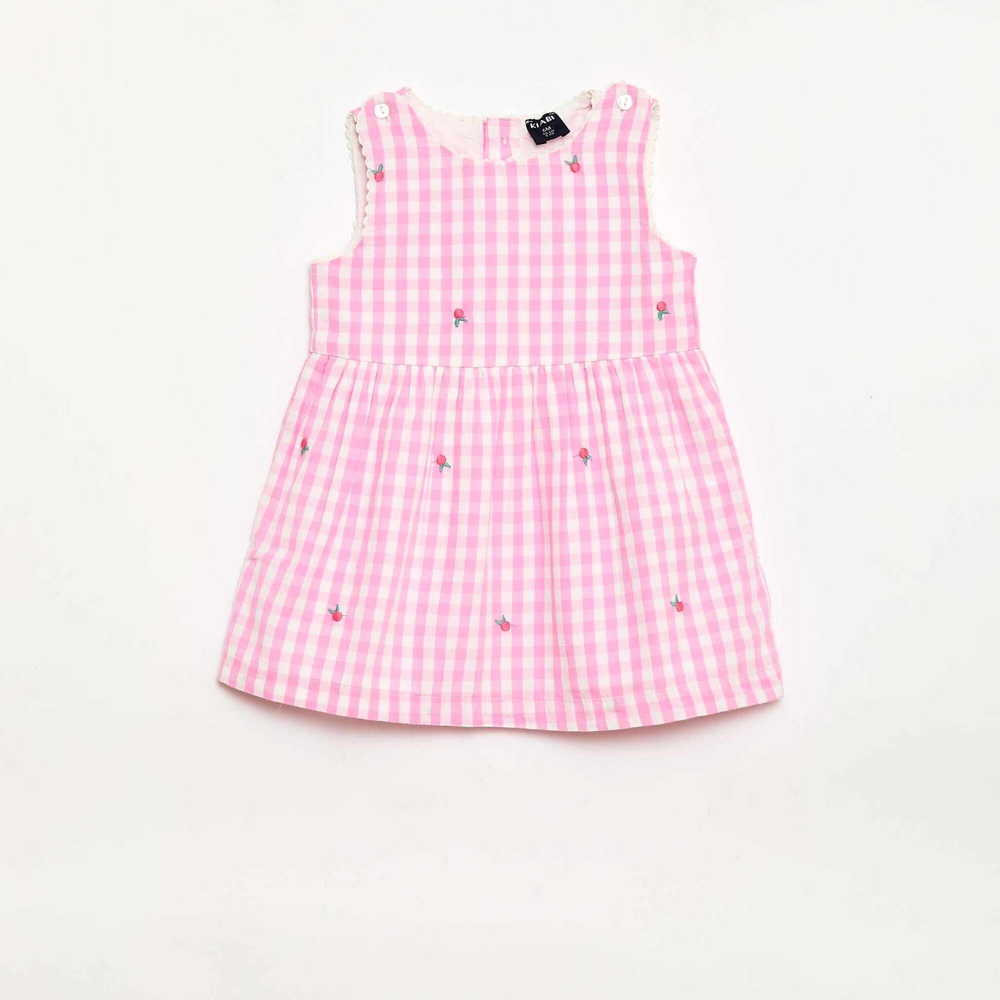Conjunto de 2 piezas - Vestido vichy sin mangas de popelina de algodón + braguita ROSA