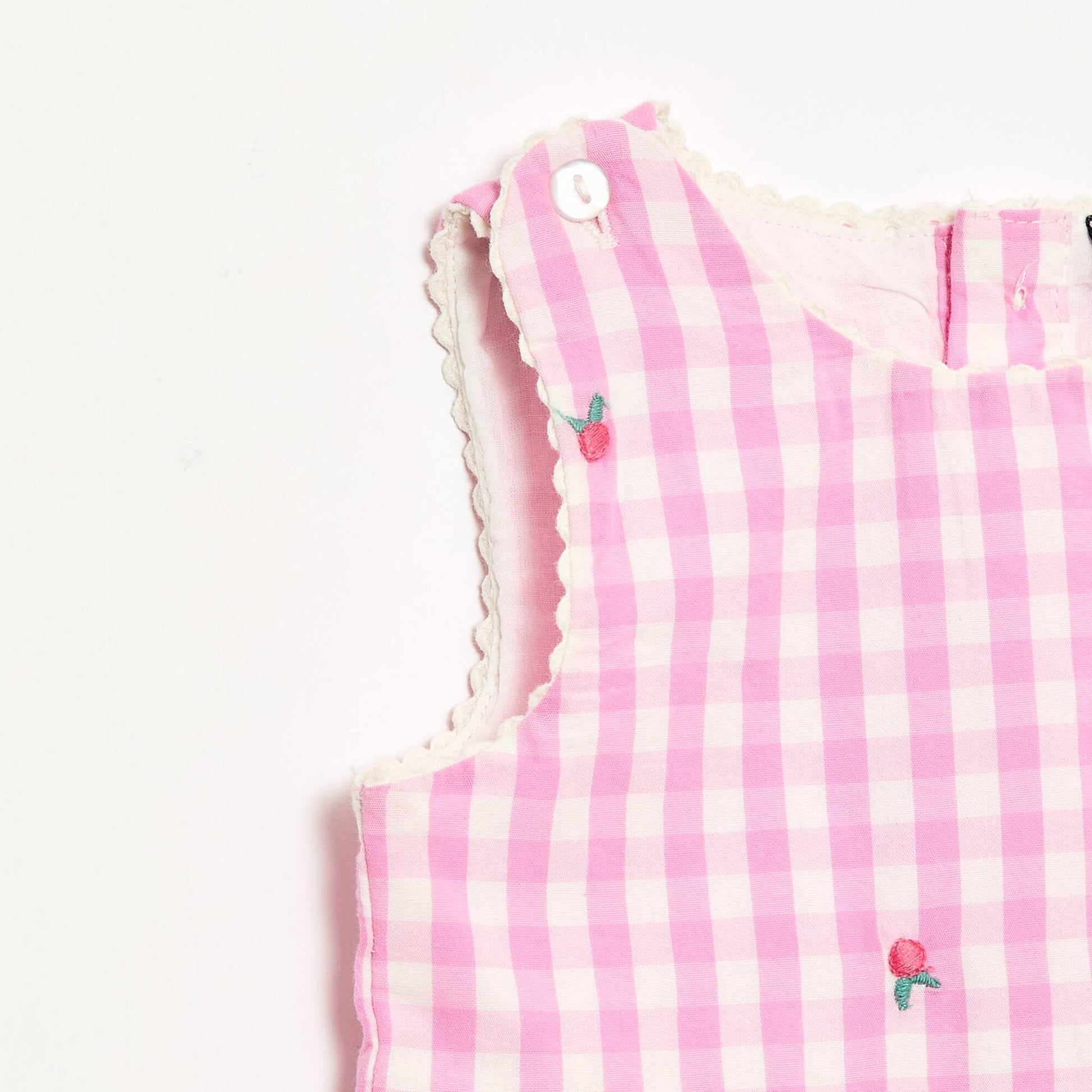 Conjunto de 2 piezas - Vestido vichy sin mangas de popelina de algodón + braguita ROSA