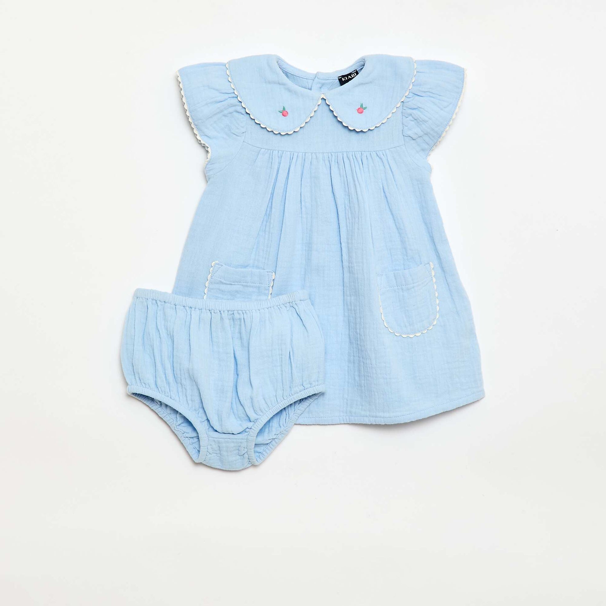 Conjunto de 2 piezas - Vestido de manga corta + braguita AZUL