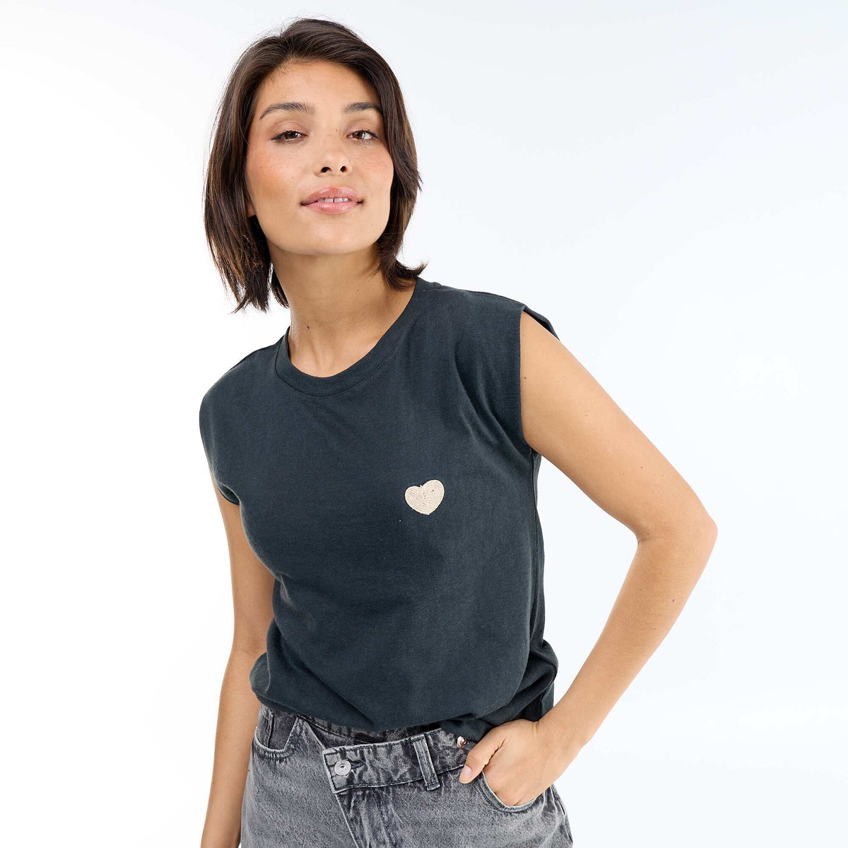 Camiseta de punto sin mangas NEGRO