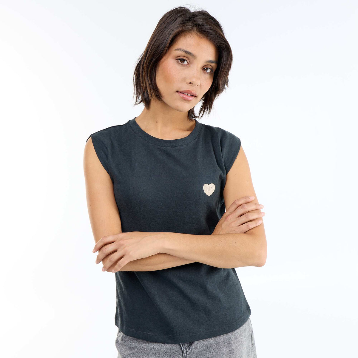 Camiseta de punto sin mangas NEGRO