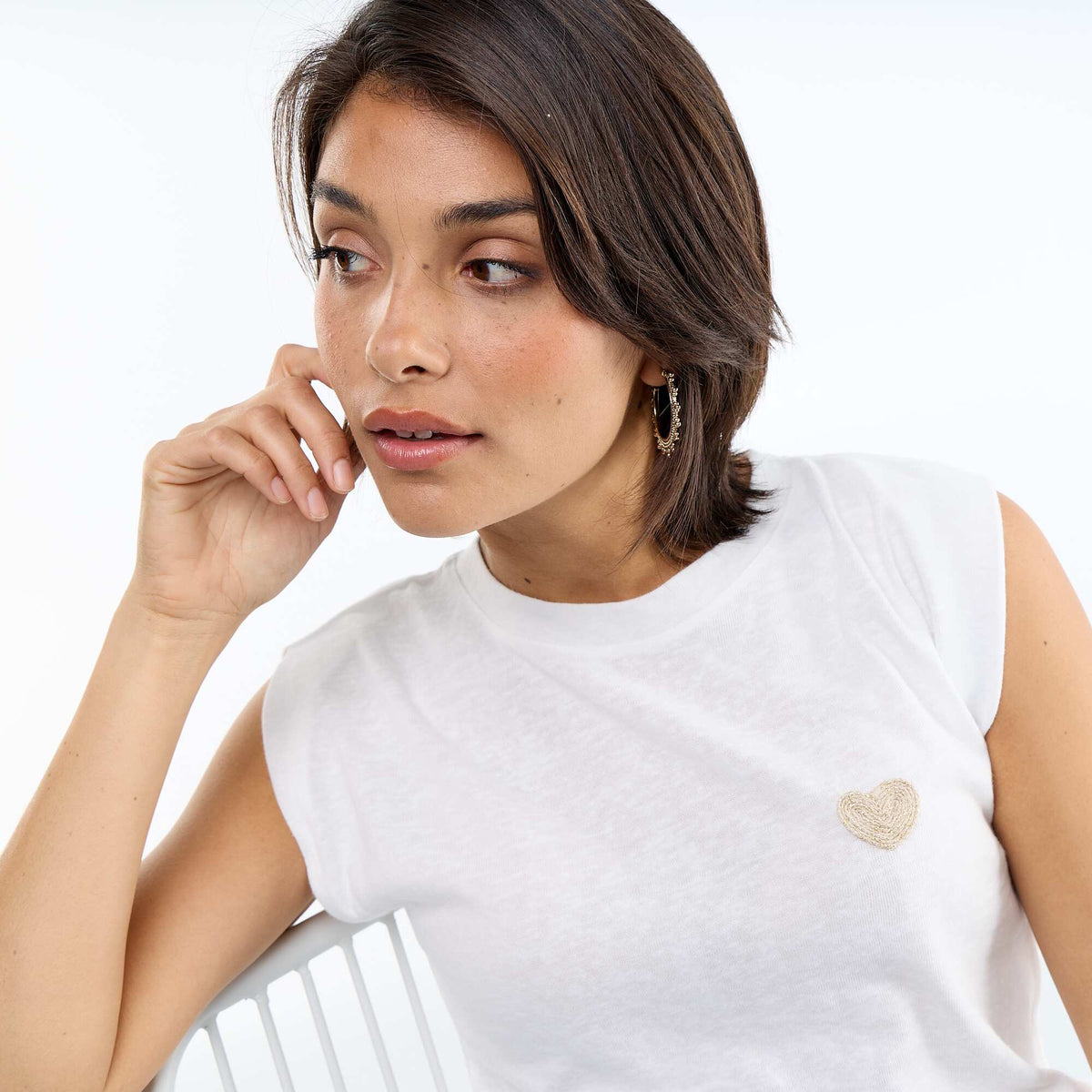 Camiseta de punto sin mangas BEIGE
