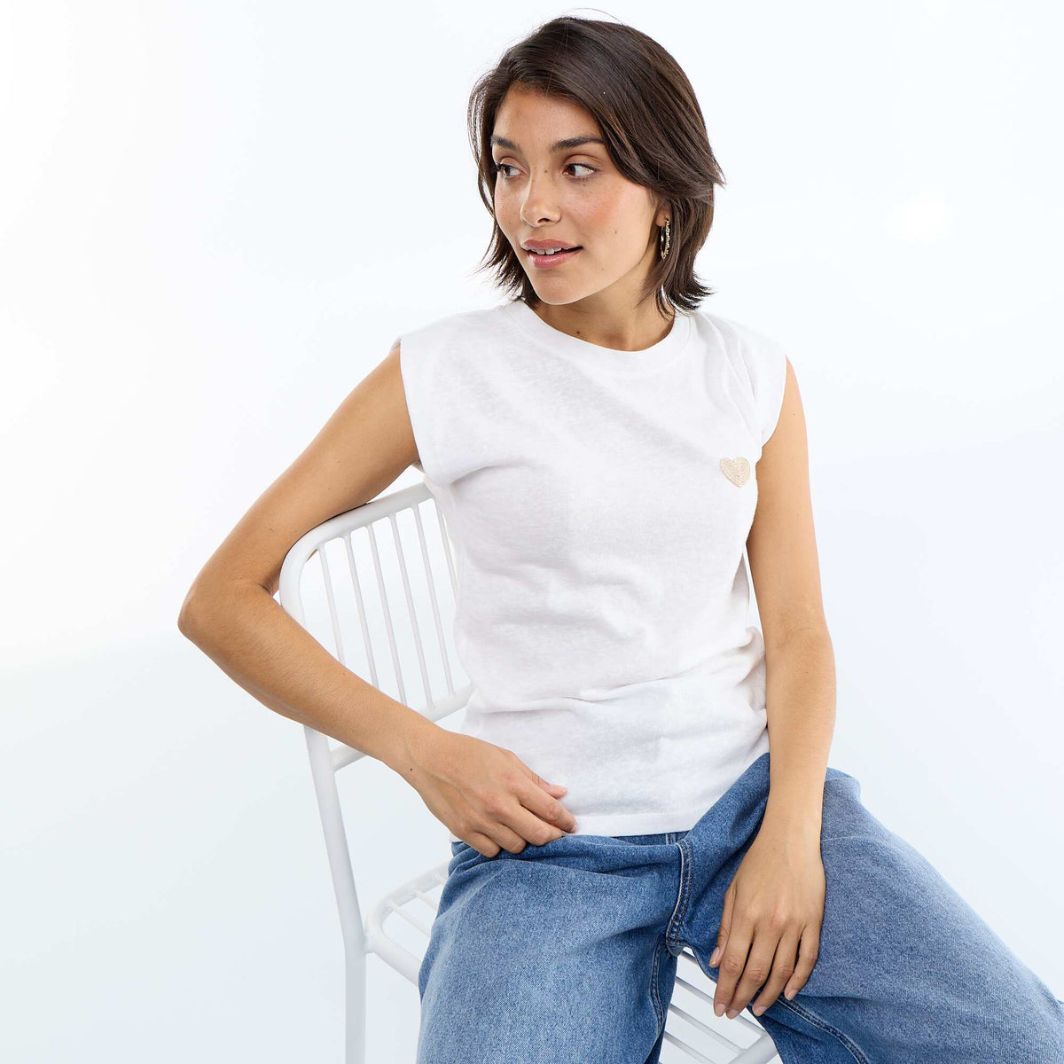Camiseta de punto sin mangas BEIGE