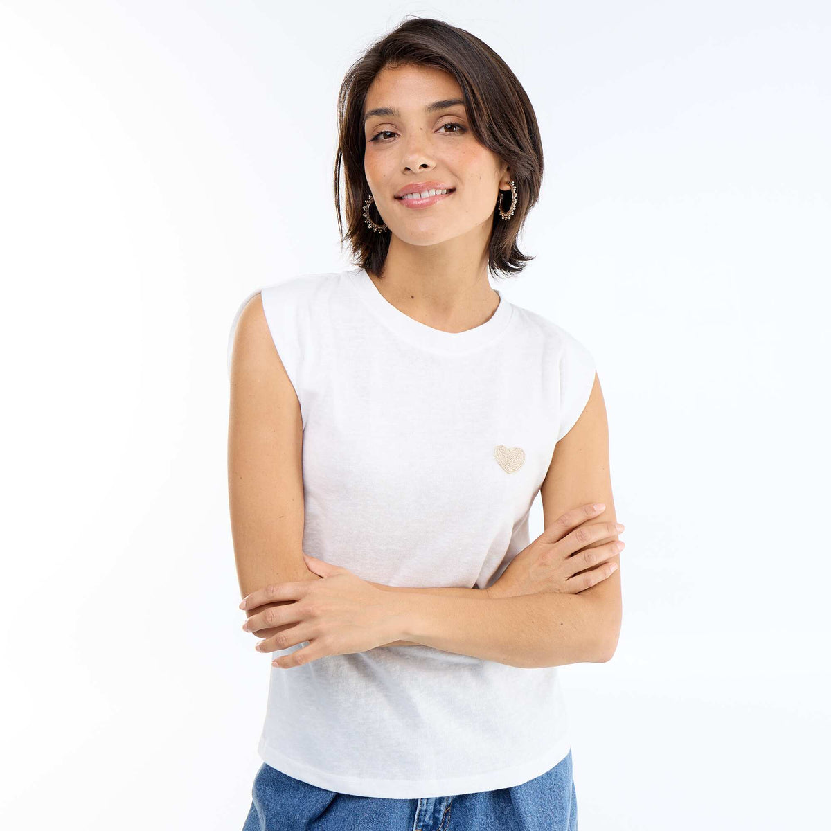 Camiseta de punto sin mangas BEIGE