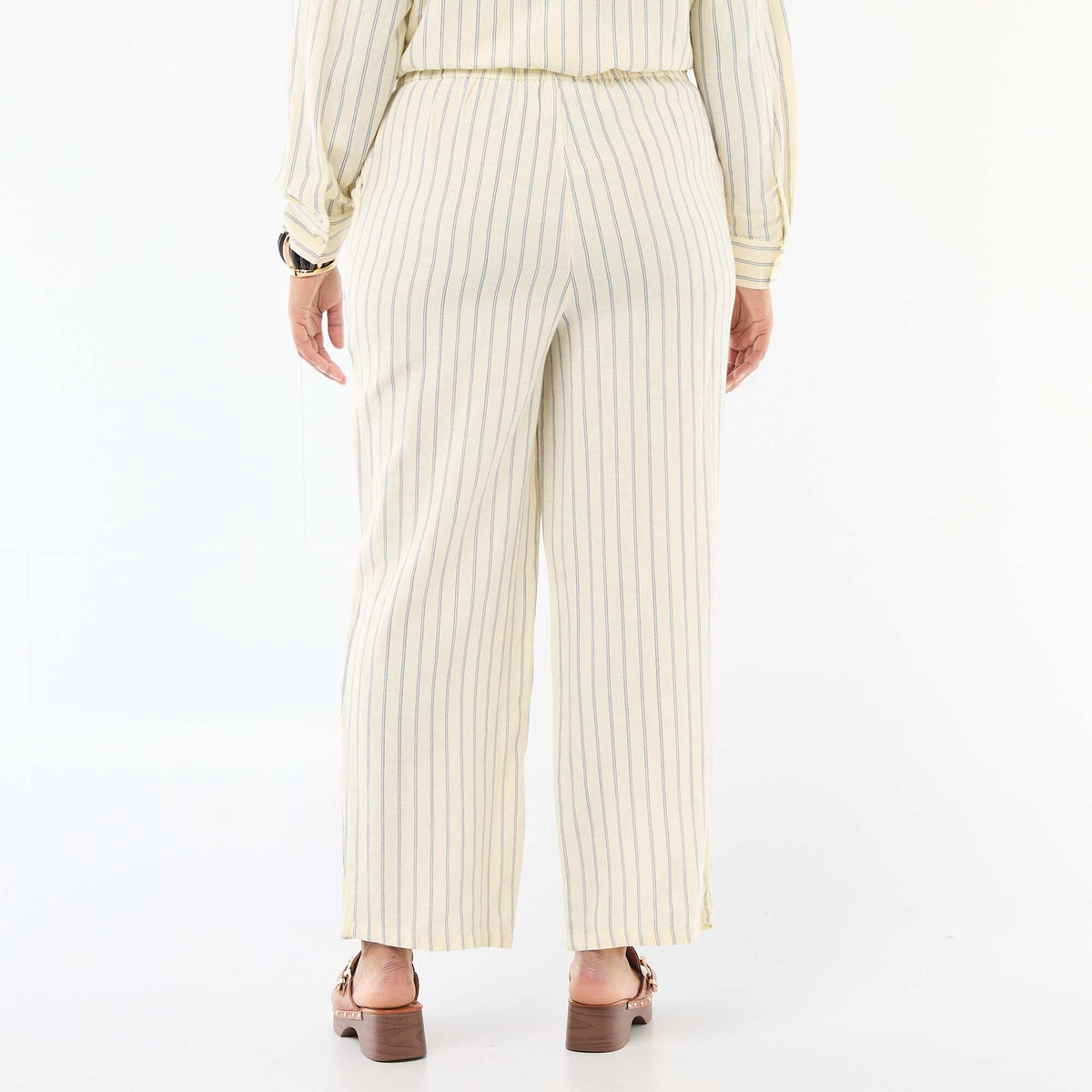 Pantalón recto de lino mezclado AMARILLO