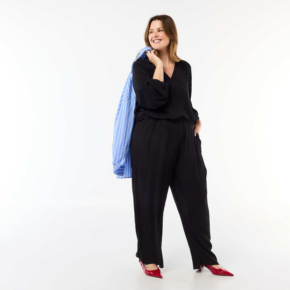 Pantalón ancho de punto crepé NEGRO