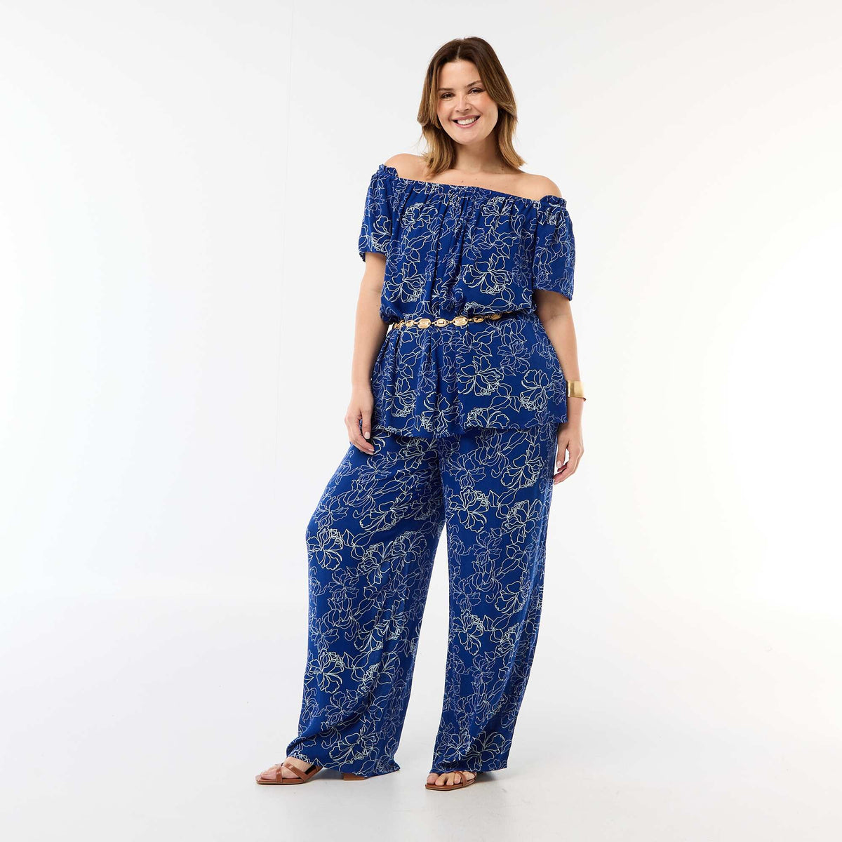 Pantalón ancho de punto crepé AZUL