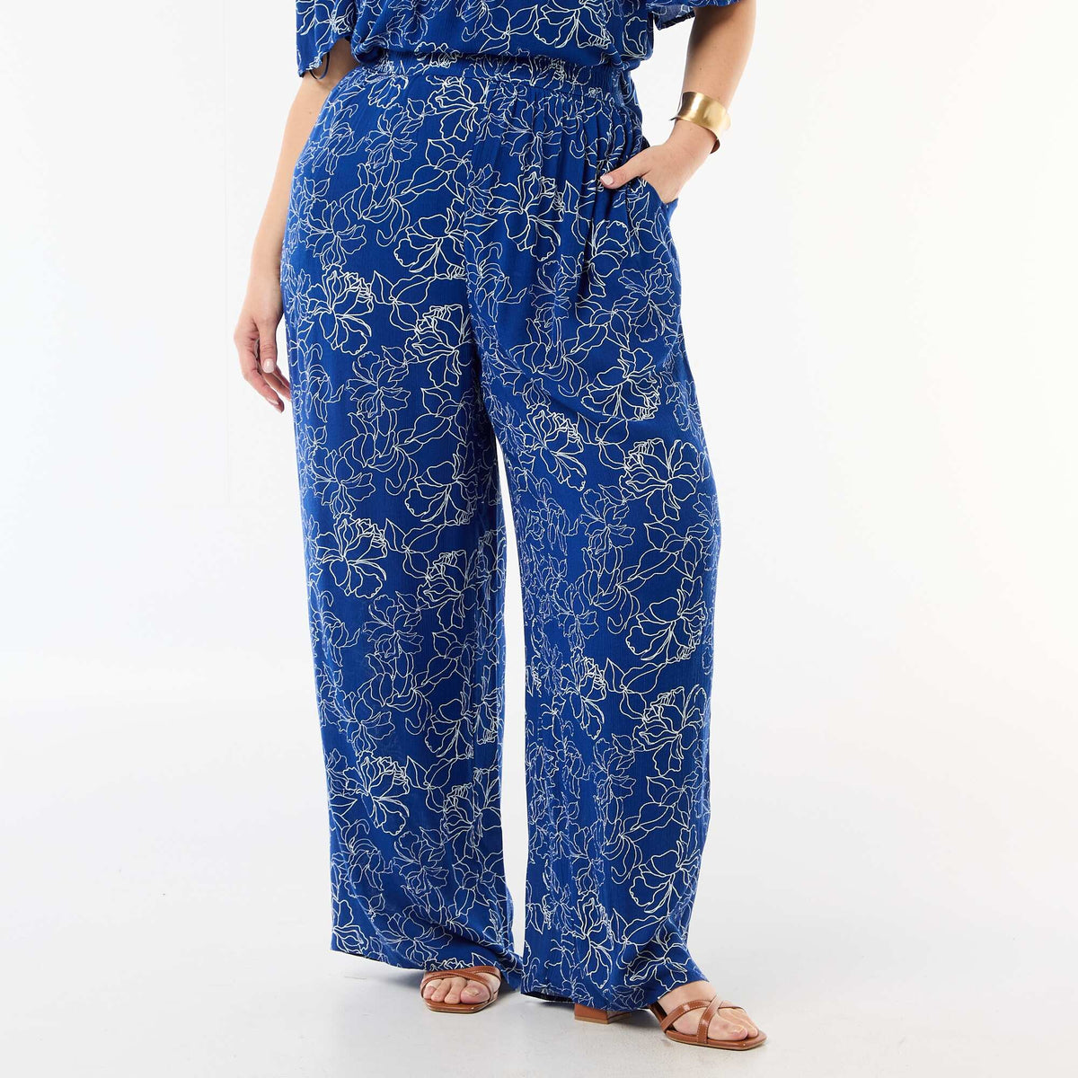 Pantalón ancho de punto crepé AZUL