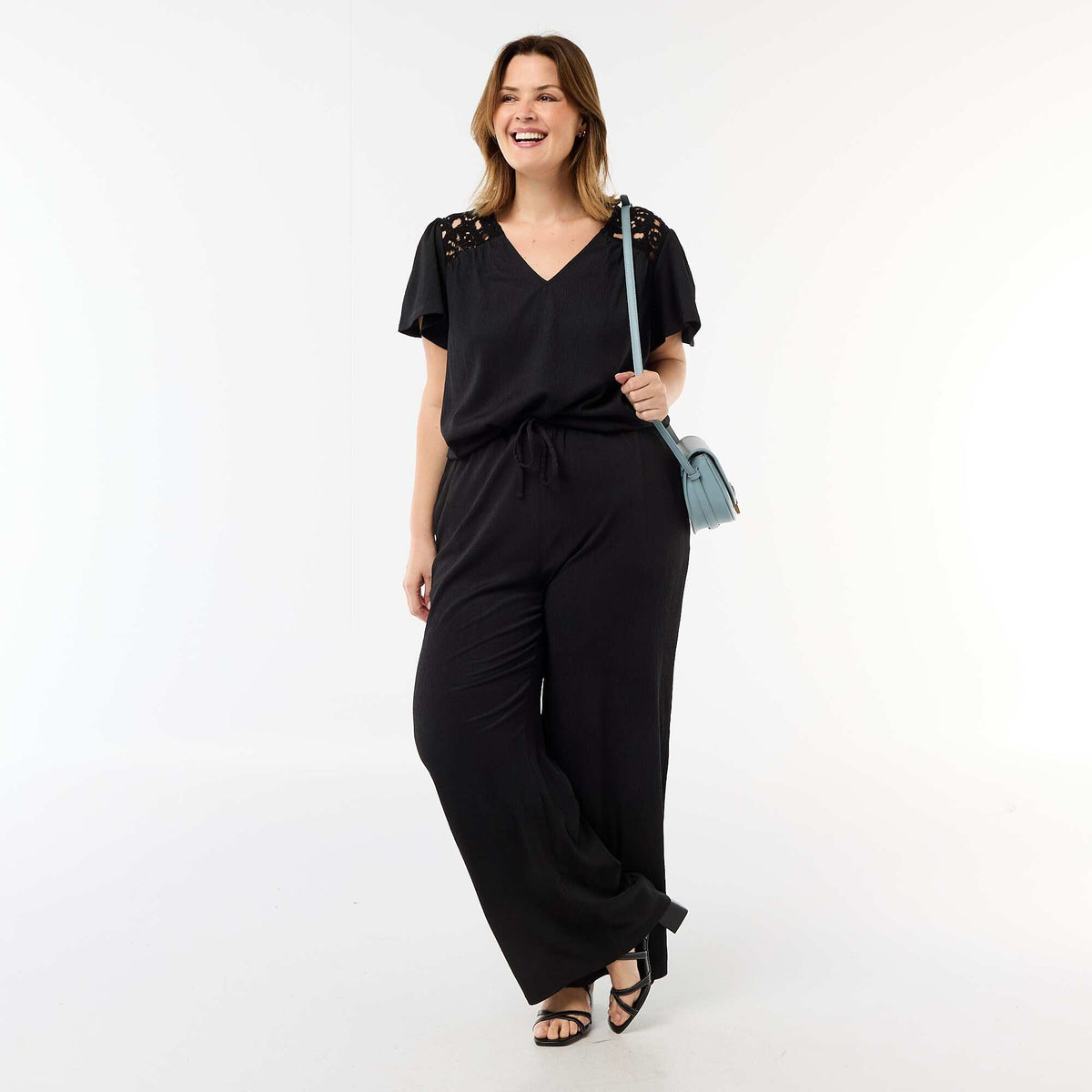 Pantalón ancho de punto crepé NEGRO