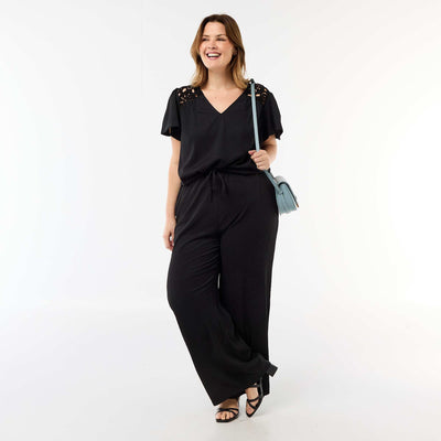 Pantalón ancho de punto crepé NEGRO