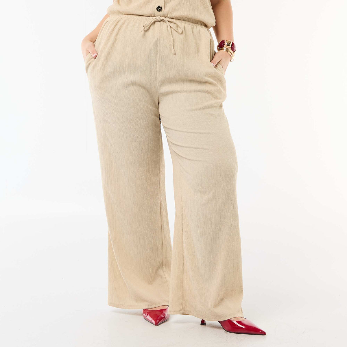 Pantalón ancho de punto crepé BEIGE