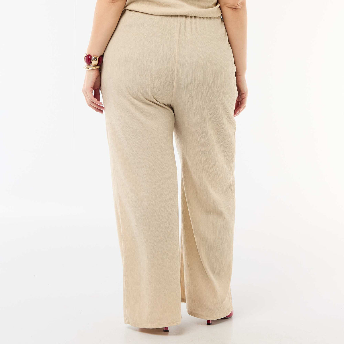 Pantalón ancho de punto crepé BEIGE