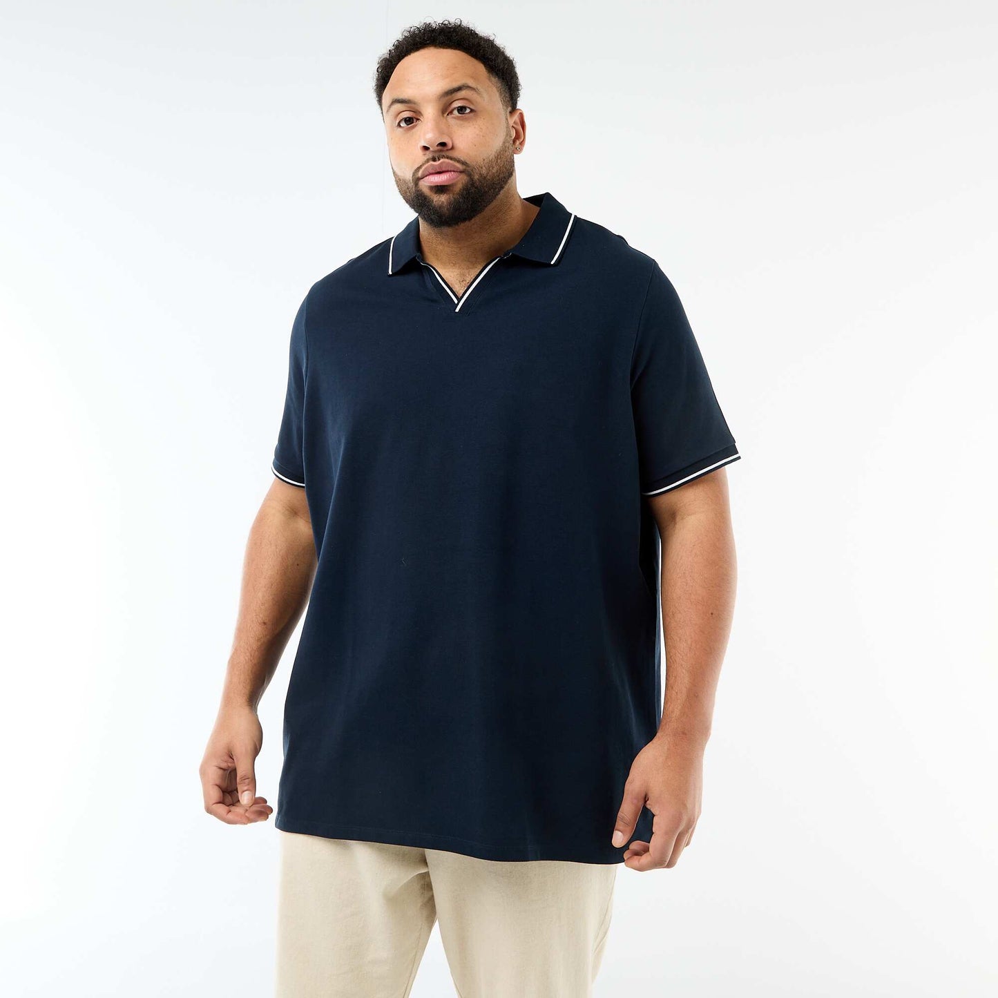 Remera de piqué de algodón con cuello remera sin botones AZUL