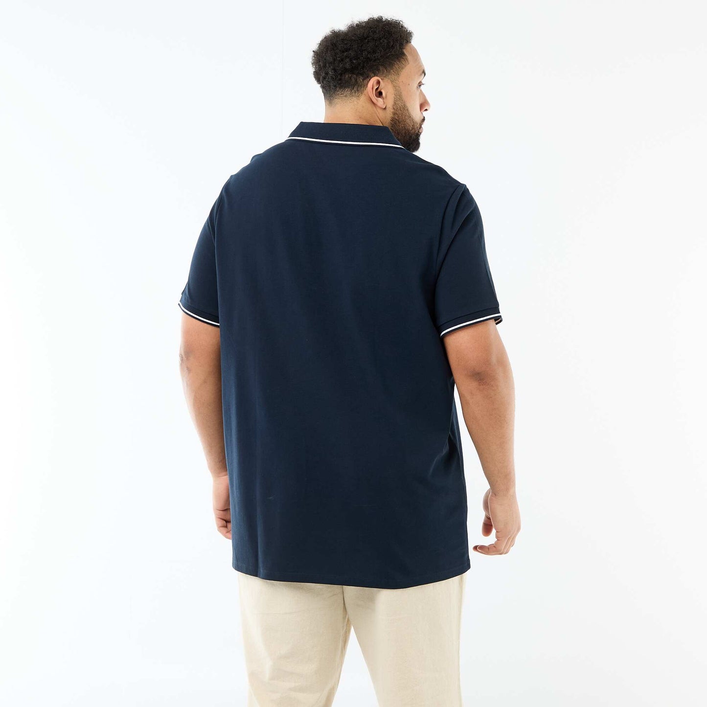 Remera de piqué de algodón con cuello remera sin botones AZUL