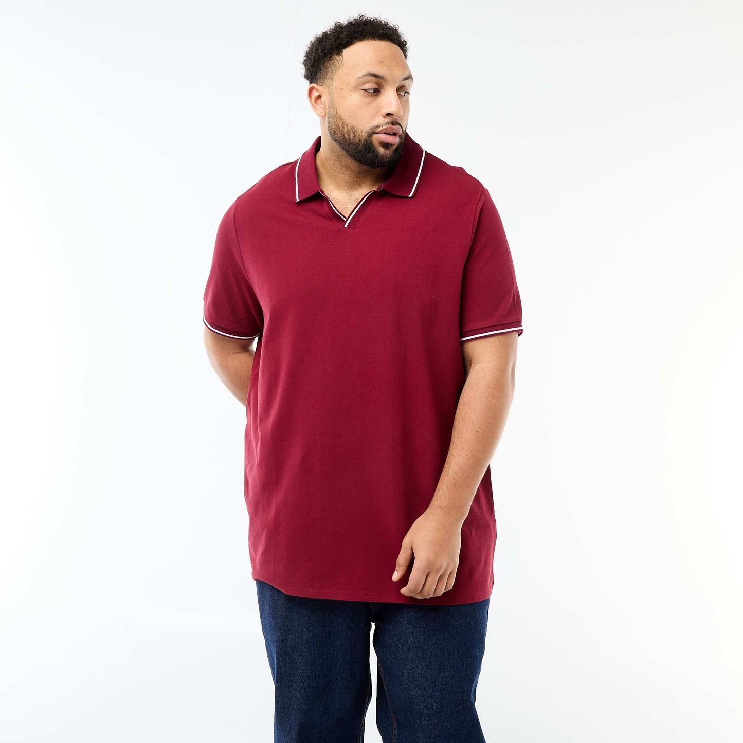 Remera de piqué de algodón con cuello remera sin botones ROJO