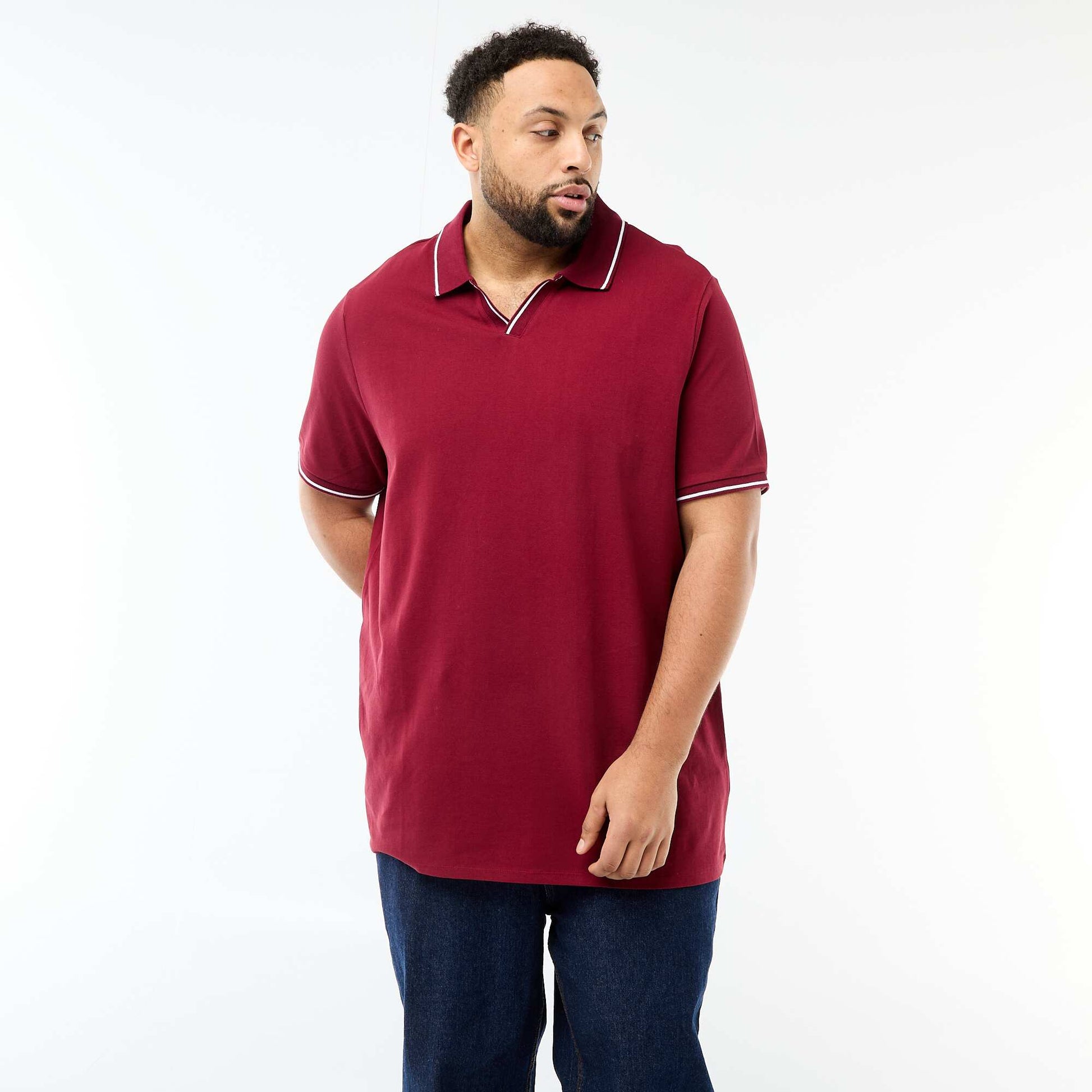Remera de piqué de algodón con cuello remera sin botones ROJO