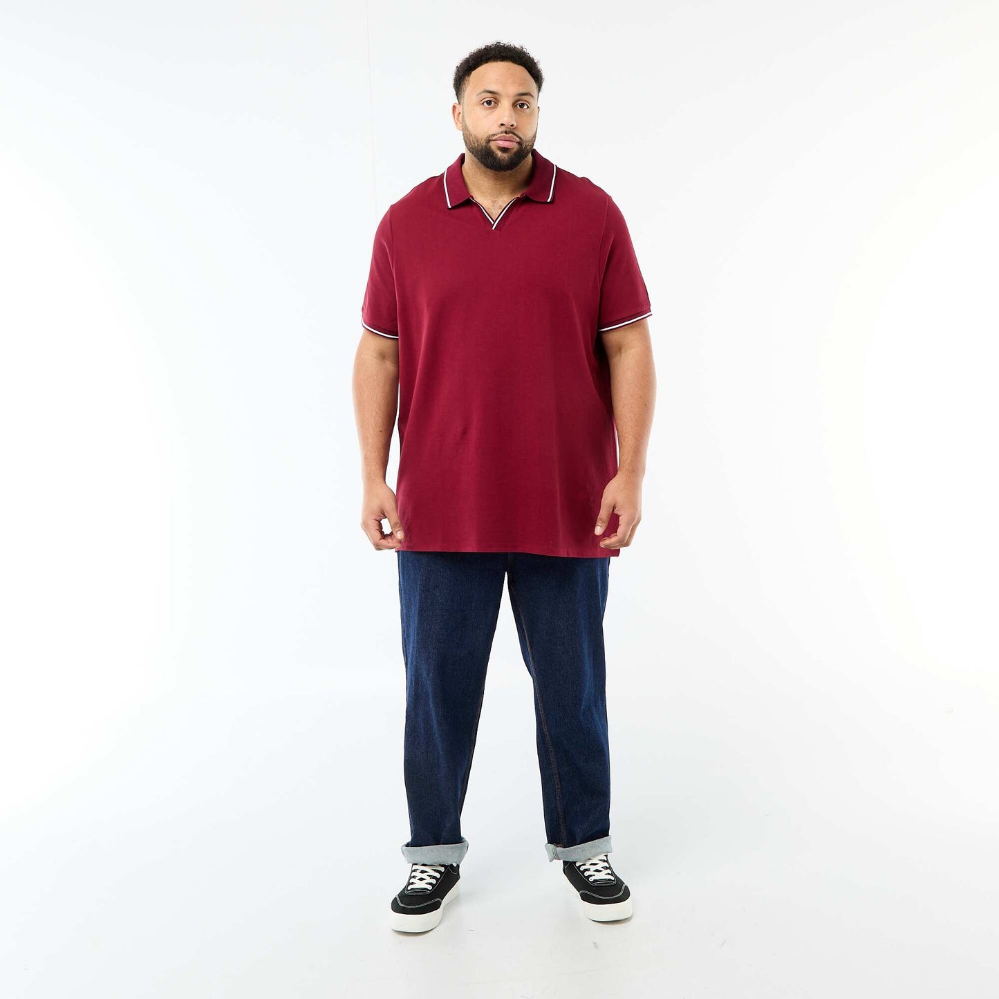 Remera de piqué de algodón con cuello remera sin botones ROJO
