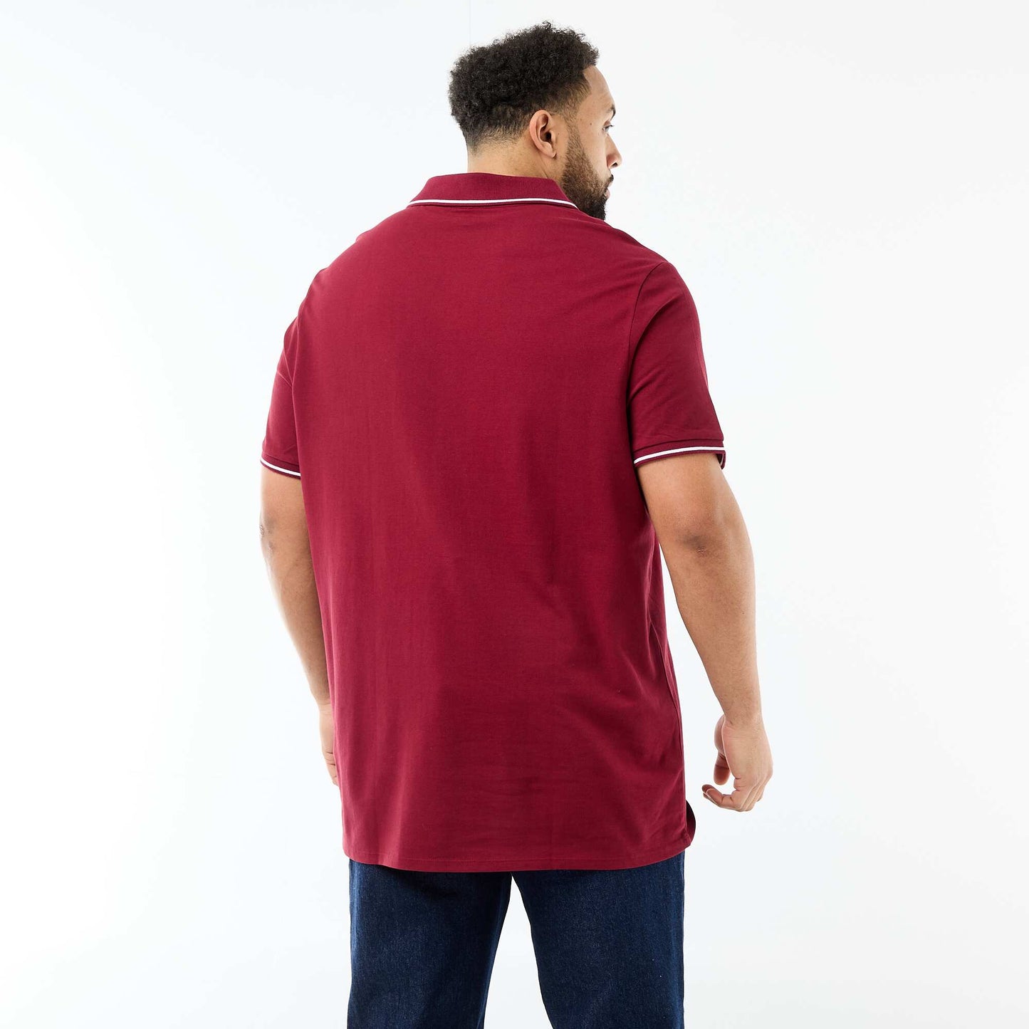 Remera de piqué de algodón con cuello remera sin botones ROJO