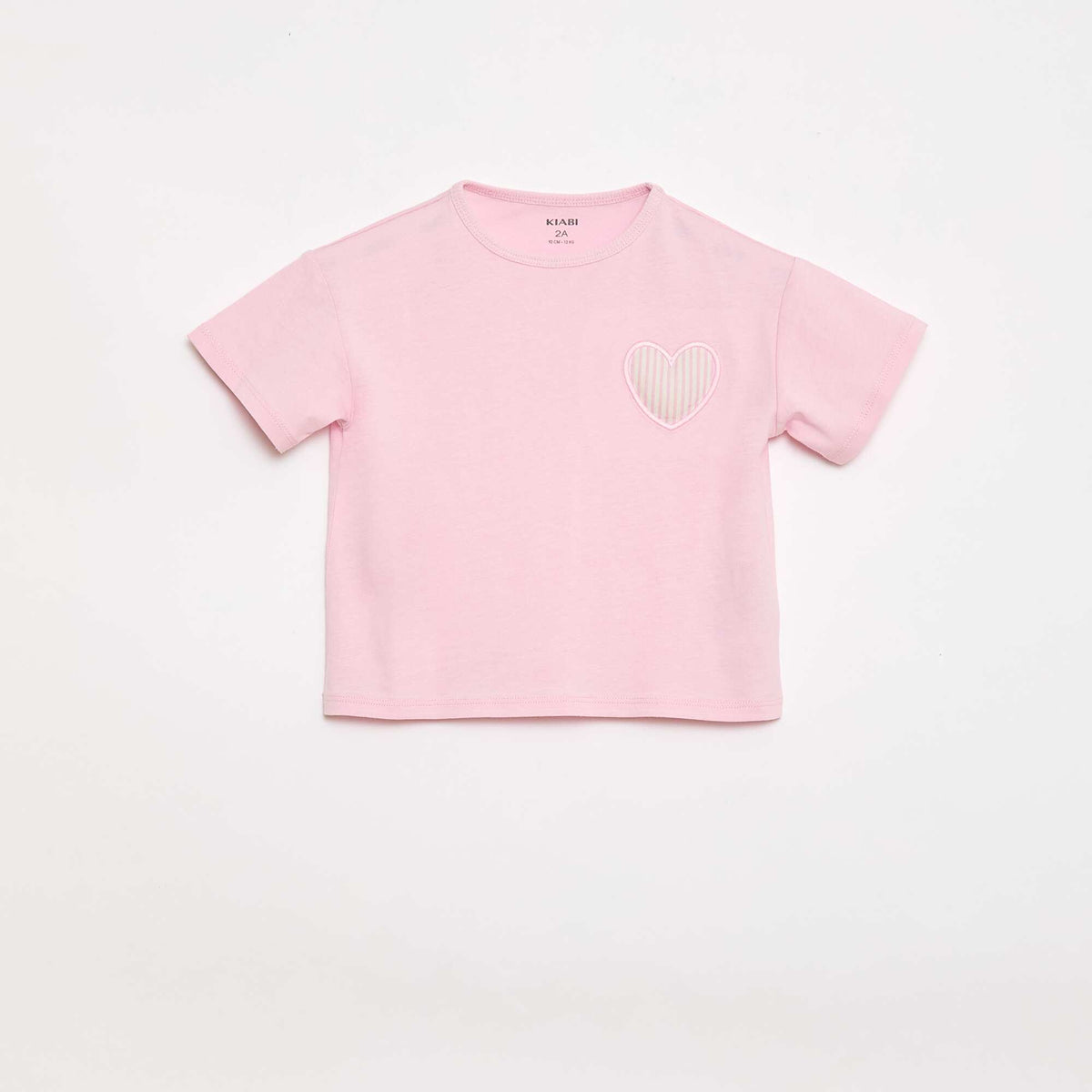 Camiseta de punto de algodón con parche de corazón ROSA