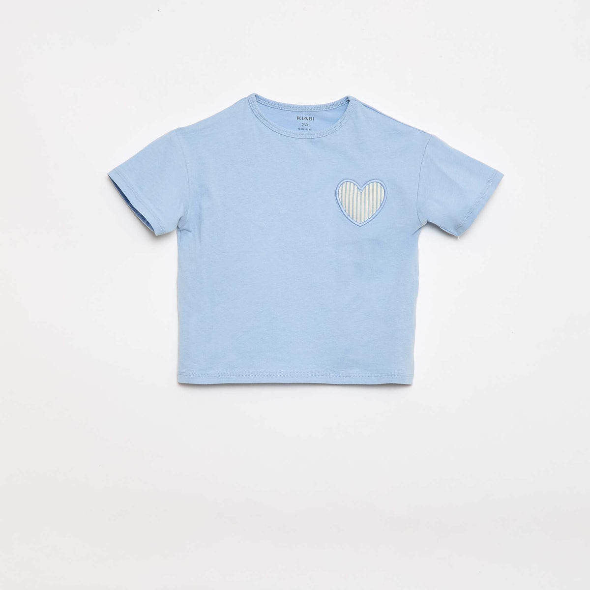 Camiseta de punto de algodón con parche de corazón AZUL