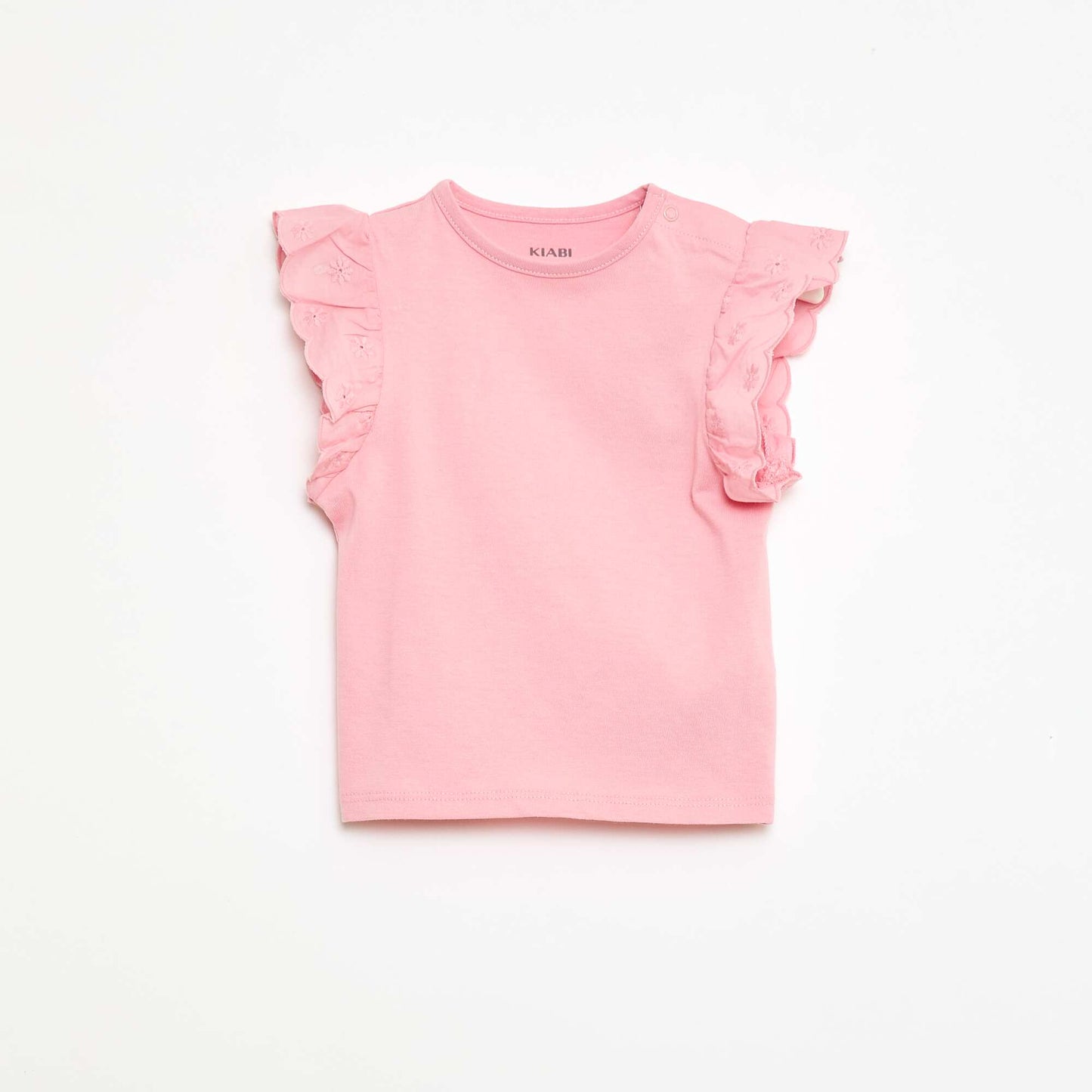 Camiseta de algodón con mangas cortas bordadas ROSA
