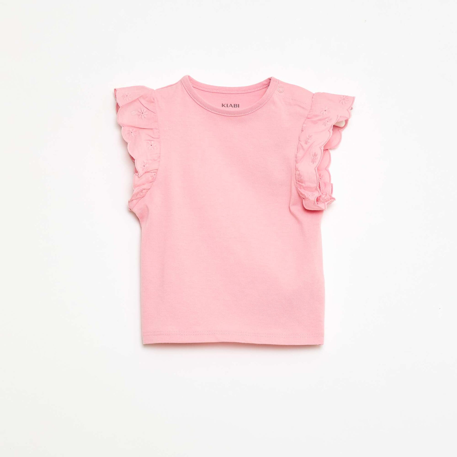 Camiseta de algodón con mangas cortas bordadas ROSA