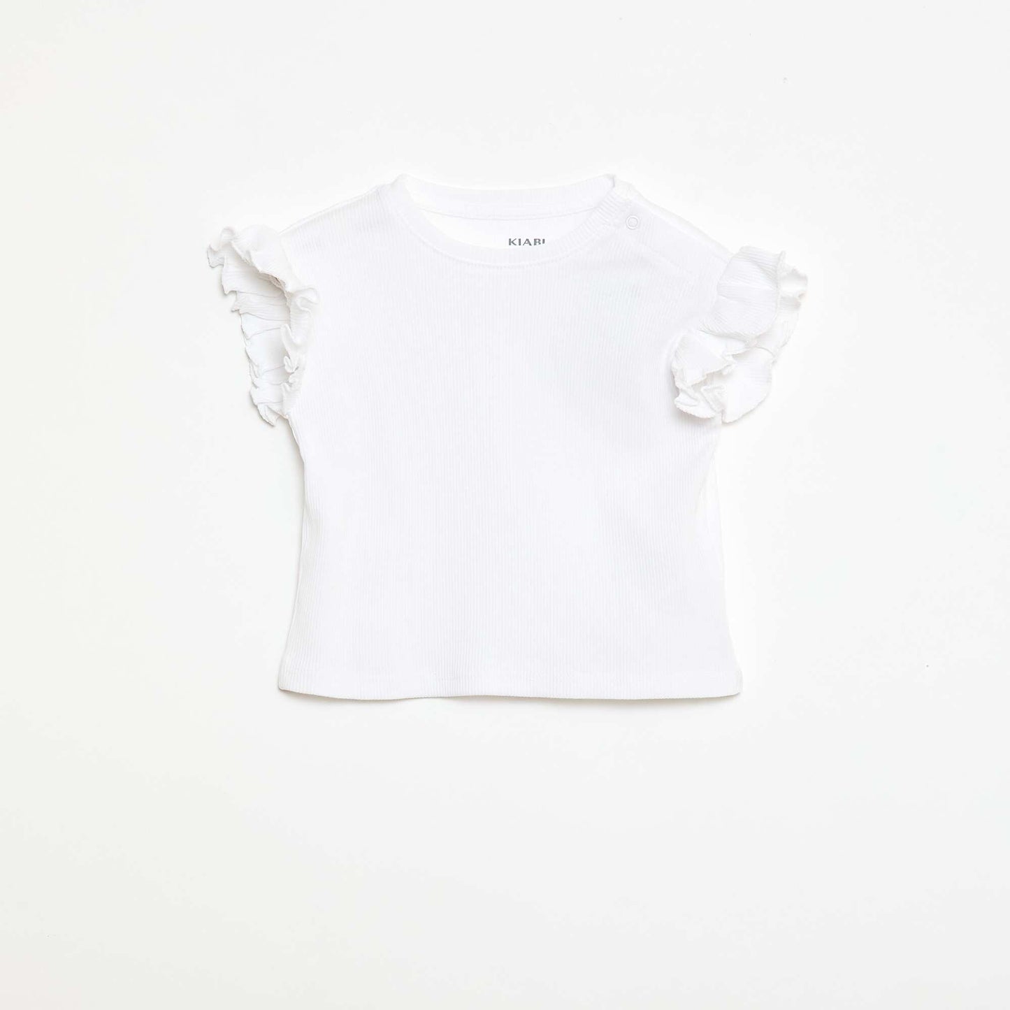 Camiseta de canalé con mangas cortas con volantes BLANCO