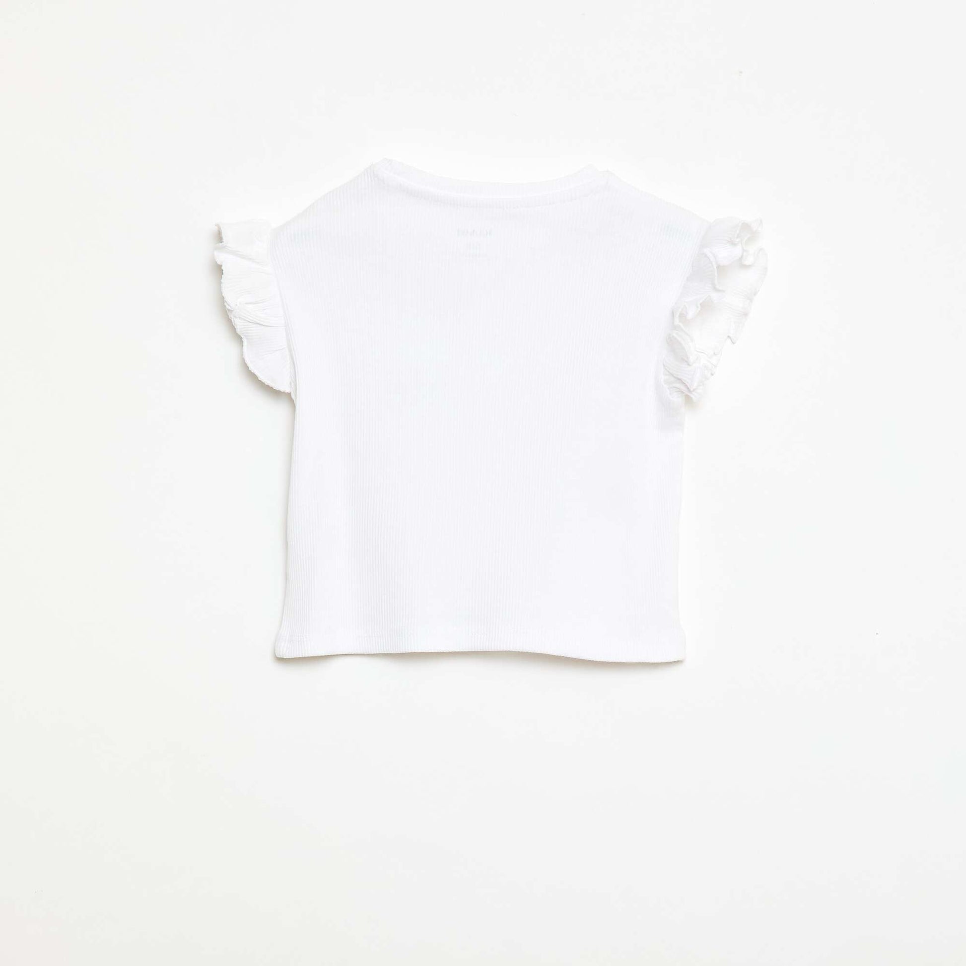 Camiseta de canalé con mangas cortas con volantes BLANCO