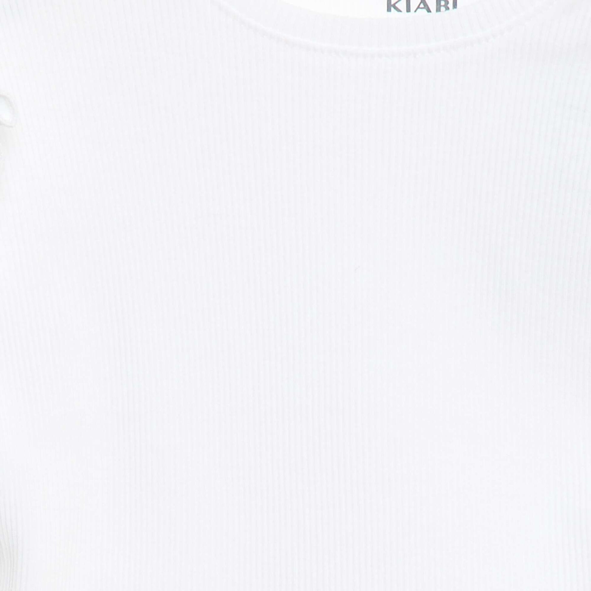 Camiseta de canalé con mangas cortas con volantes BLANCO