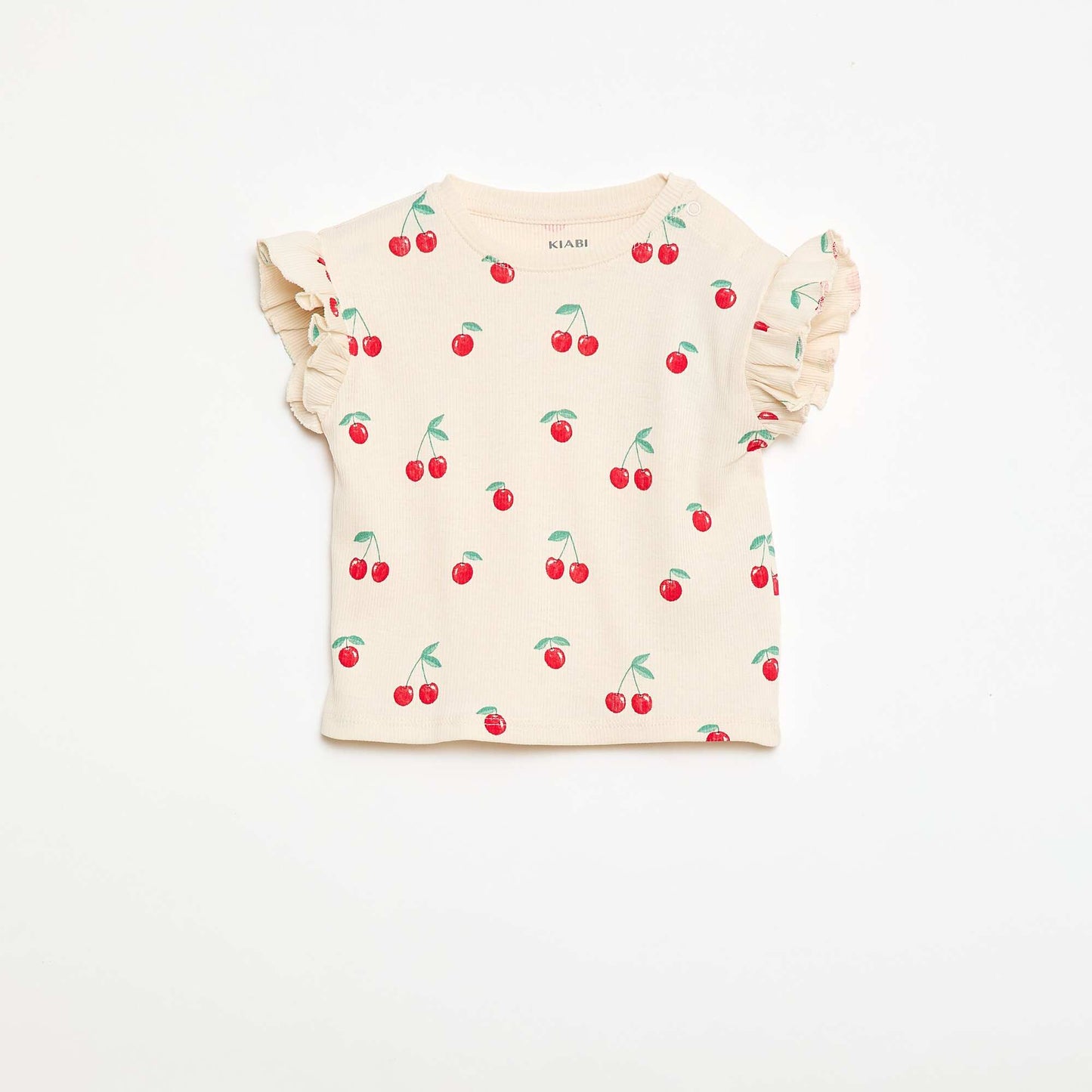 Camiseta de canalé con mangas cortas con volantes BLANCO