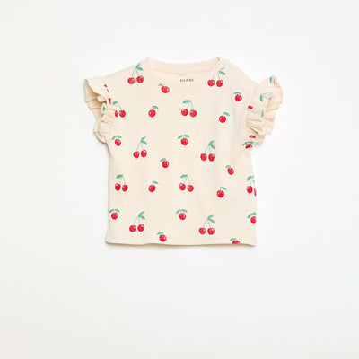 Camiseta de canalé con mangas cortas con volantes BLANCO